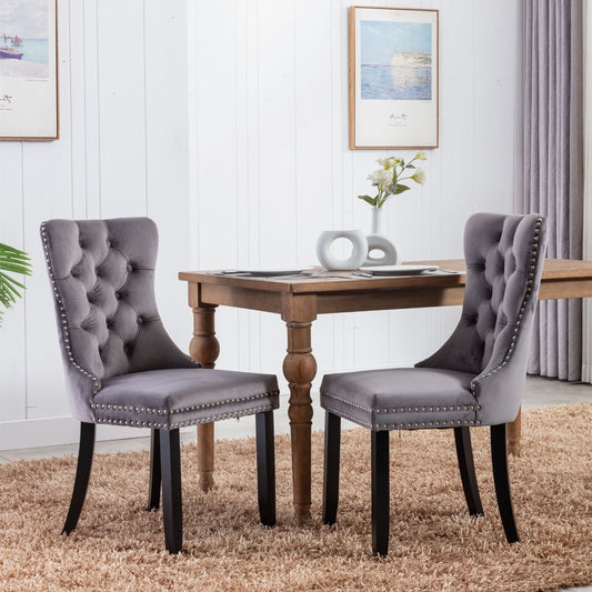 A&A Furniture Modern High-End Plush Solid Wood Velvet Soft Cushion Dining Chair with Wooden Legs and Nailhead Trim, 2-Piece Set