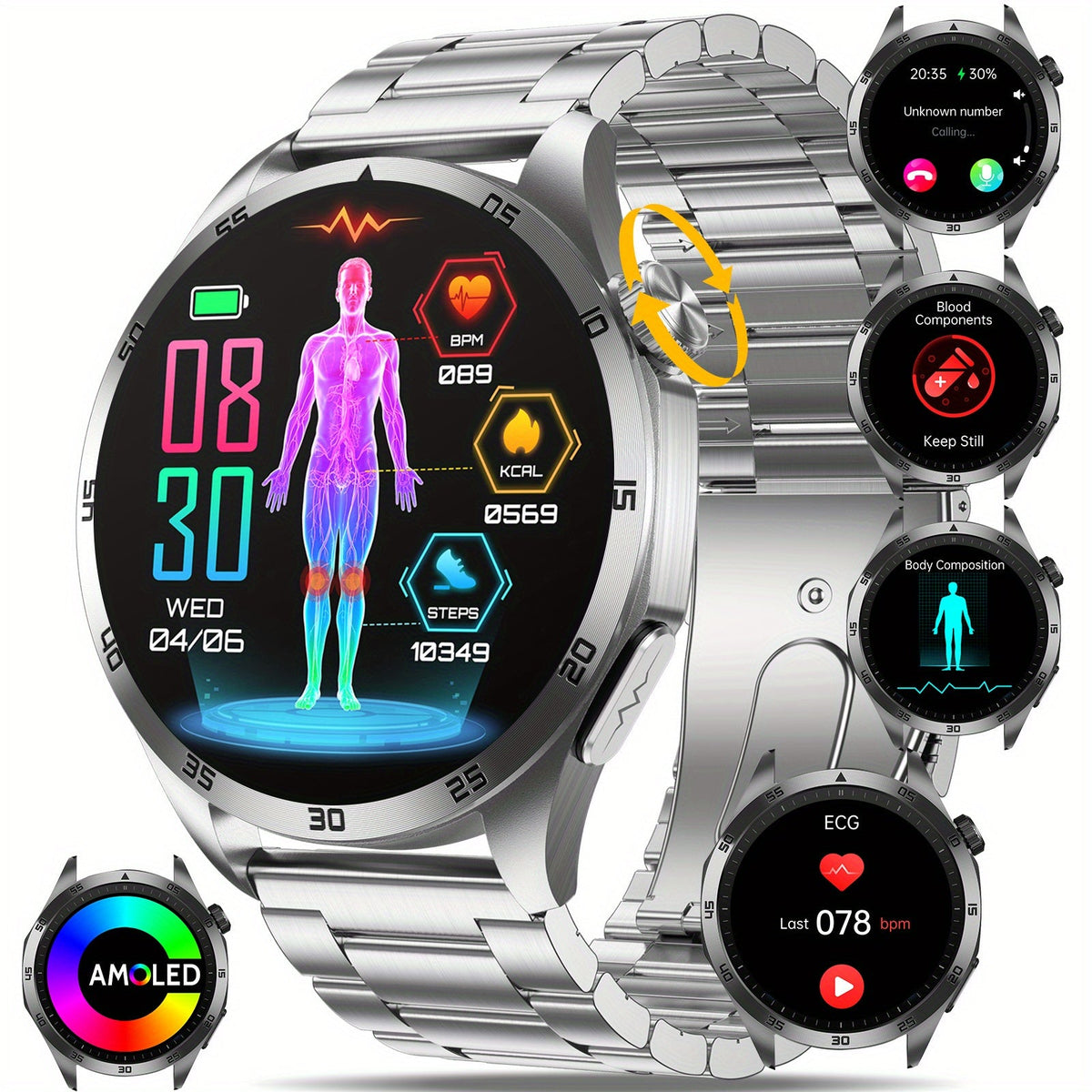 AMOLED Smartwatch – Multi-Sport Fitness Tracker with SOS, Voice Assistant & Long Battery for Android & iOS