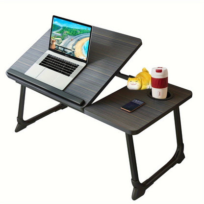 Foldable Adjustable Laptop Desk with Cup Holder – Ergonomic Portable Workstation for Beds, Couches, or Travel Work, Comfort Guaranteed