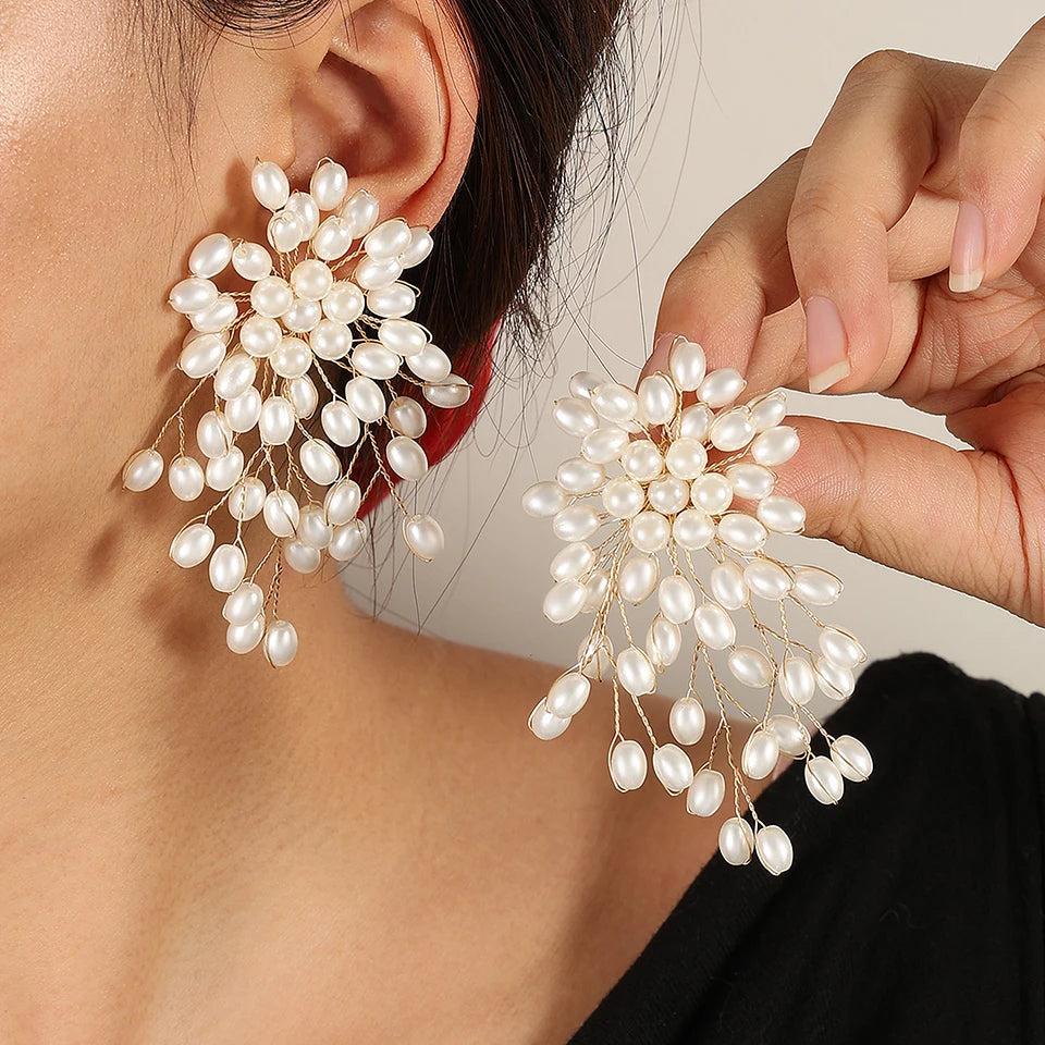 Elegant Imitation Pearl Flower Earrings – Luxury Handmade Bridal Jewelry for Weddings, Parties, and Timeless Sophisticated Style
