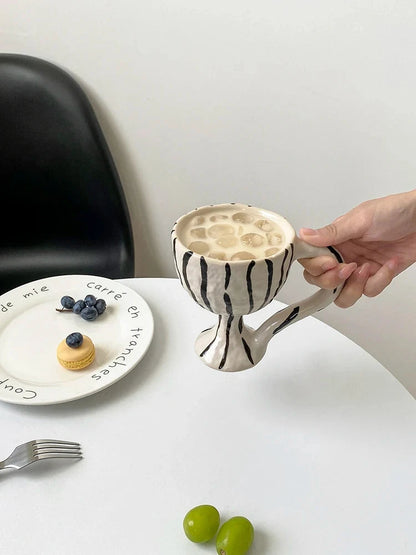 Retro Ceramic Goblet Cup – Irregular Vintage-Style Wine, Coffee, Ice Cream Dessert Mug for Chic Home or Café Table Display