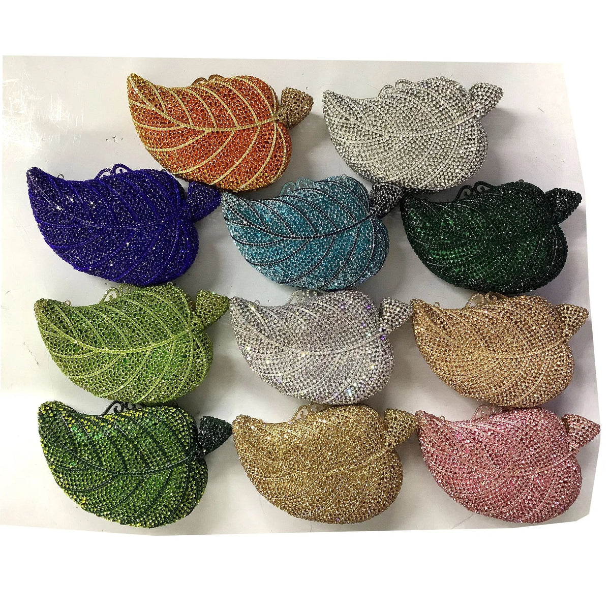 Crystal Tree Leaf Clutch – Women’s Gold, Orange, Green & Blue Diamond Evening Bags for Weddings, Parties & Luxury Fashion