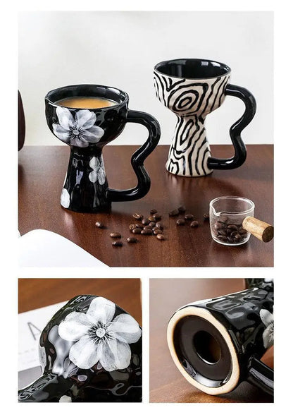 Retro Ceramic Goblet Cup – Irregular Vintage-Style Wine, Coffee, Ice Cream Dessert Mug for Chic Home or Café Table Display