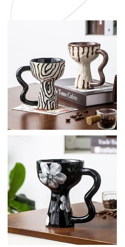 Retro Ceramic Goblet Cup – Irregular Vintage-Style Wine, Coffee, Ice Cream Dessert Mug for Chic Home or Café Table Display