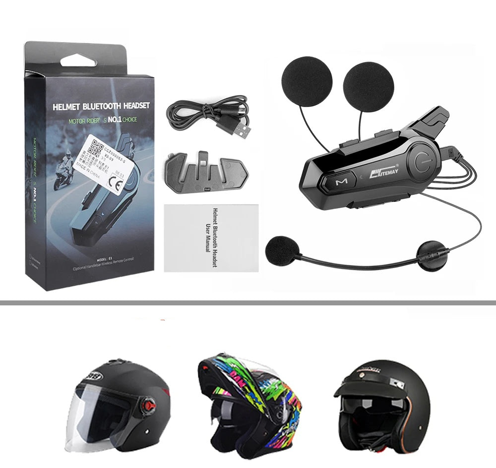 Bluetooth Motorcycle Helmet Intercom Headset – 1000M Wireless Interphone, Hands-Free Calls, Crystal Clear Audio for 2 Riders Touring & Adventure