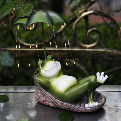 Solar LED Frog Garden Statue – Cute Waterproof Resin Sculpture with Umbrella for Outdoor Yard, Lawn, and Patio Décor