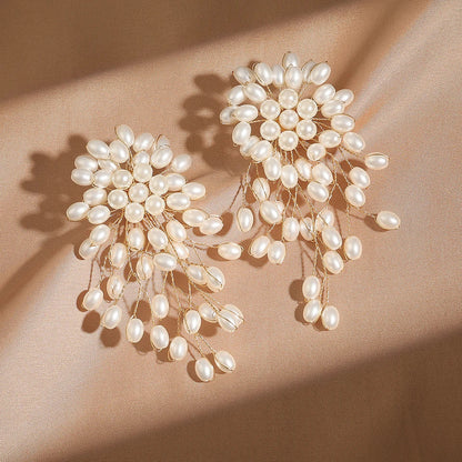 Elegant Imitation Pearl Flower Earrings – Luxury Handmade Bridal Jewelry for Weddings, Parties, and Timeless Sophisticated Style