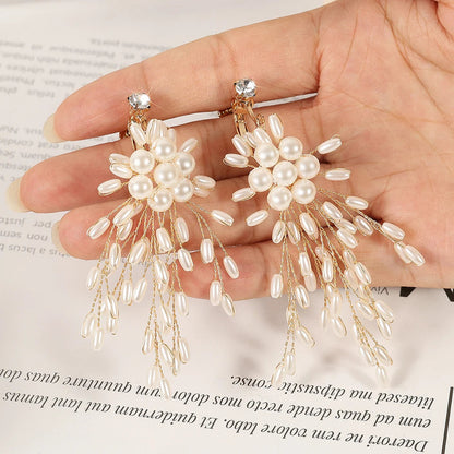Elegant Imitation Pearl Flower Earrings – Luxury Handmade Bridal Jewelry for Weddings, Parties, and Timeless Sophisticated Style