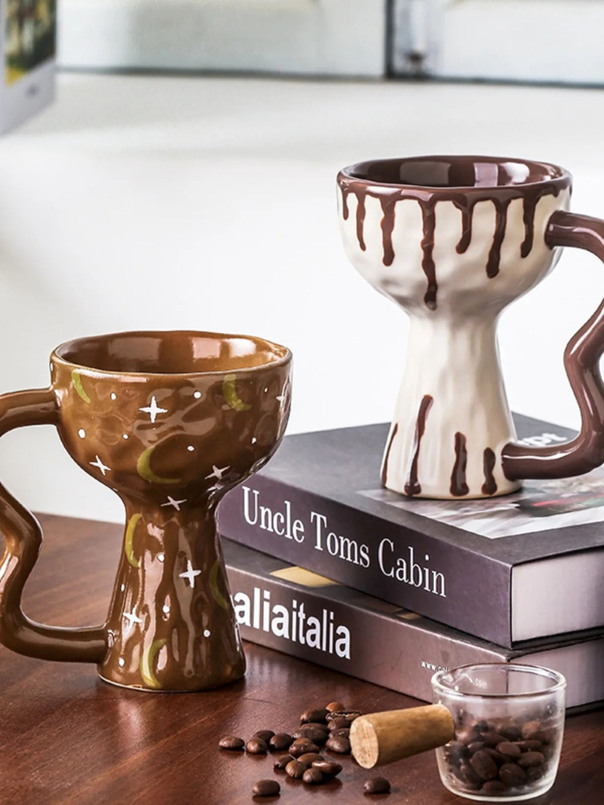 Retro Ceramic Goblet Cup – Irregular Vintage-Style Wine, Coffee, Ice Cream Dessert Mug for Chic Home or Café Table Display