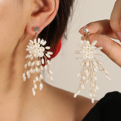 Elegant Imitation Pearl Flower Earrings – Luxury Handmade Bridal Jewelry for Weddings, Parties, and Timeless Sophisticated Style