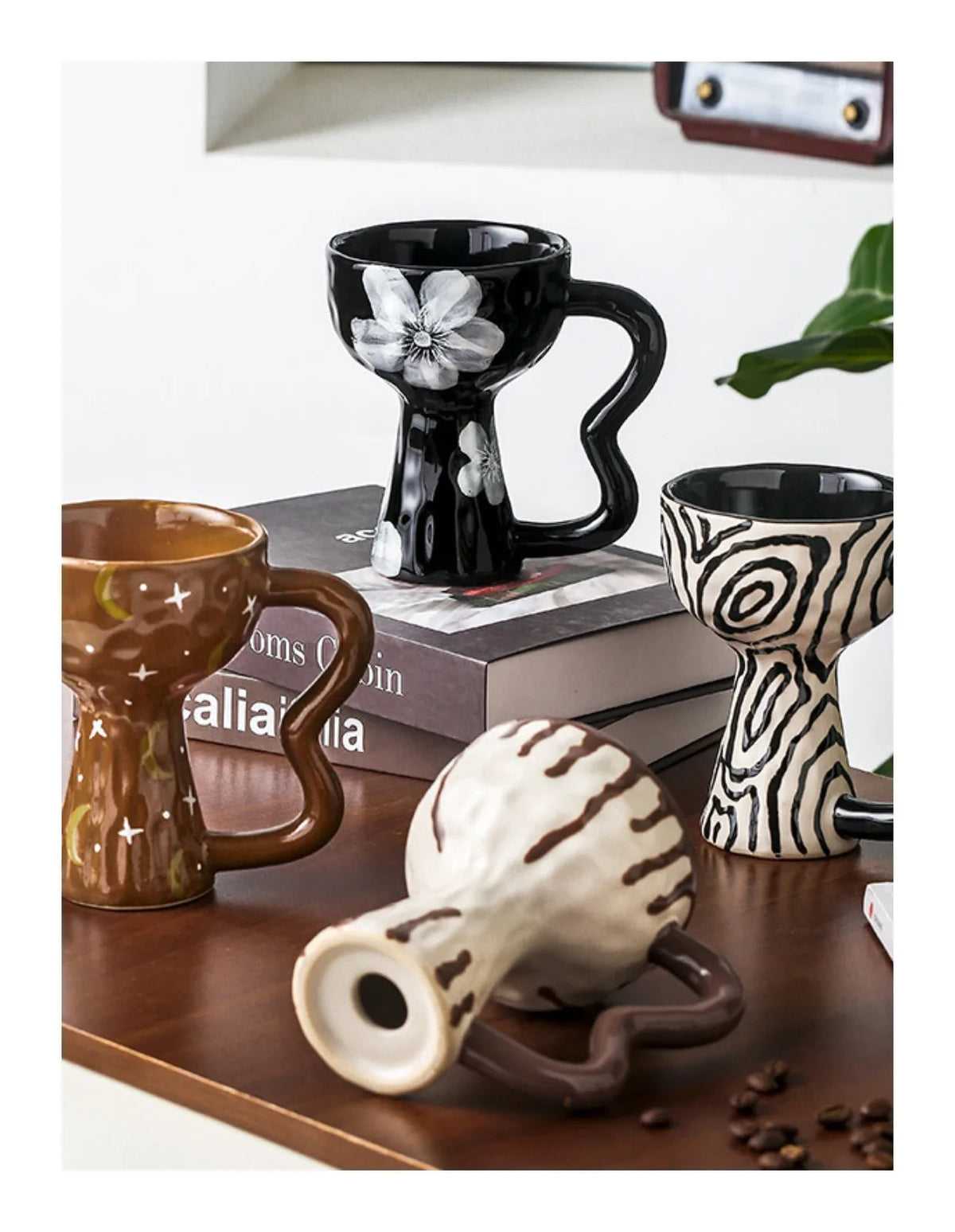 Retro Ceramic Goblet Cup – Irregular Vintage-Style Wine, Coffee, Ice Cream Dessert Mug for Chic Home or Café Table Display
