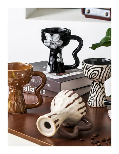Retro Ceramic Goblet Cup – Irregular Vintage-Style Wine, Coffee, Ice Cream Dessert Mug for Chic Home or Café Table Display