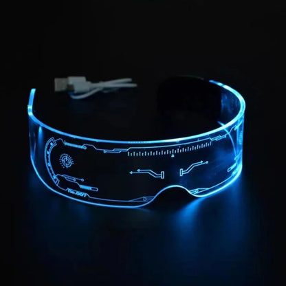 LED Light-Up Visor Glasses – Cool Cyberpunk Glow Eyewear for Festivals, Clubs, Halloween, and Futuristic Party Fun