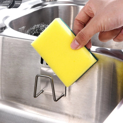 Self-Adhesive Kitchen Sponge Rack – Stainless Steel Sink Organizer with Drain Design, Wall-Mounted Holder for Sponges and Scrubbers, Space-Saving Kitchen Sink Accessories