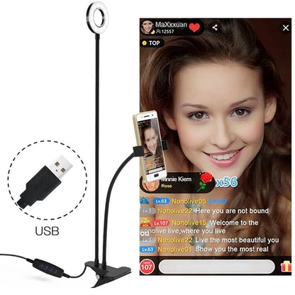 LED Selfie Ring Light with Flexible Mobile Phone Holder – Adjustable Desk Lamp, Lazy Bracket for Streaming, YouTube, Office, or Kitchen