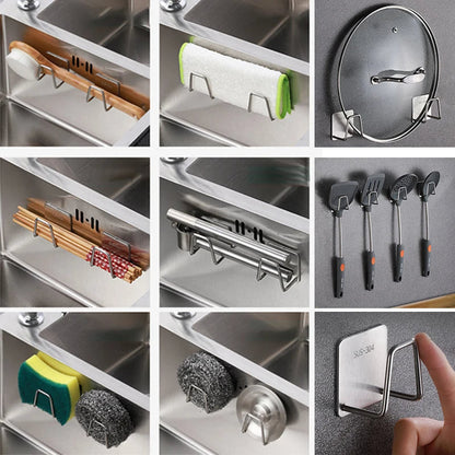 Self-Adhesive Kitchen Sponge Rack – Stainless Steel Sink Organizer with Drain Design, Wall-Mounted Holder for Sponges and Scrubbers, Space-Saving Kitchen Sink Accessories
