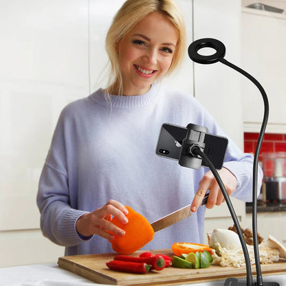 LED Selfie Ring Light with Flexible Mobile Phone Holder – Adjustable Desk Lamp, Lazy Bracket for Streaming, YouTube, Office, or Kitchen