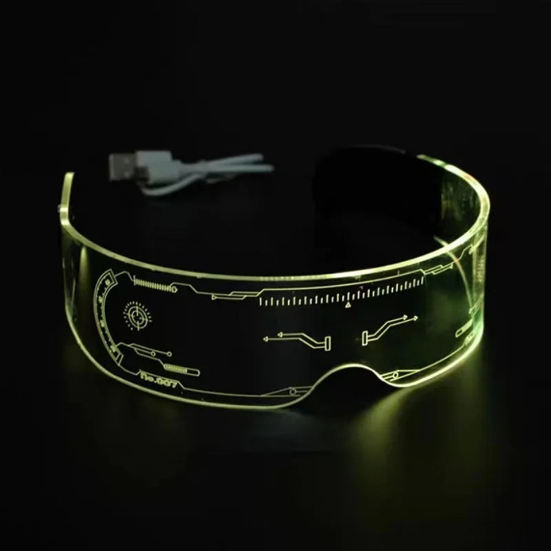 LED Light-Up Visor Glasses – Cool Cyberpunk Glow Eyewear for Festivals, Clubs, Halloween, and Futuristic Party Fun