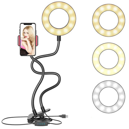 LED Selfie Ring Light with Flexible Mobile Phone Holder – Adjustable Desk Lamp, Lazy Bracket for Streaming, YouTube, Office, or Kitchen