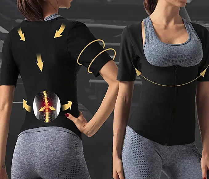 Women's Sauna Sweat Vest - Short Sleeve Heat-Trapping Shapewear for Slimming, Workout & Body Sculpting Results