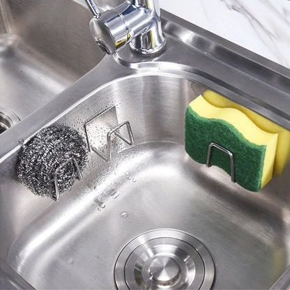 Self-Adhesive Kitchen Sponge Rack – Stainless Steel Sink Organizer with Drain Design, Wall-Mounted Holder for Sponges and Scrubbers, Space-Saving Kitchen Sink Accessories