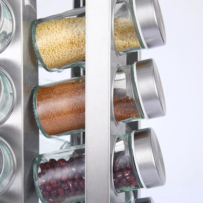 Rotating Seasoning Rack – Cross-Border Stainless Steel Kitchen Spice Organizer, 360° Rotating Storage Solution for Spices, Sauces, and Herbs
