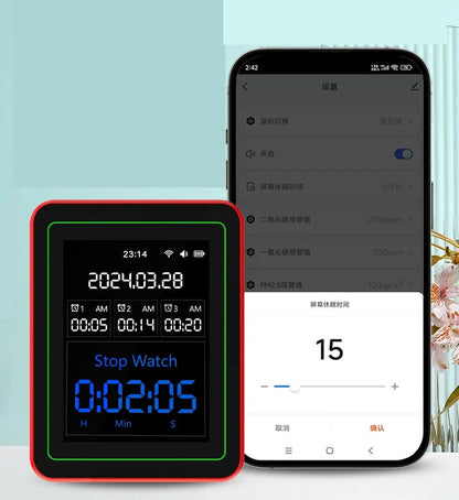 WiFi Air Quality Monitor – 15-in-1 Portable Rechargeable Smart AQI Detector with CO2, PM2.5, TVOC & Mobile App Control