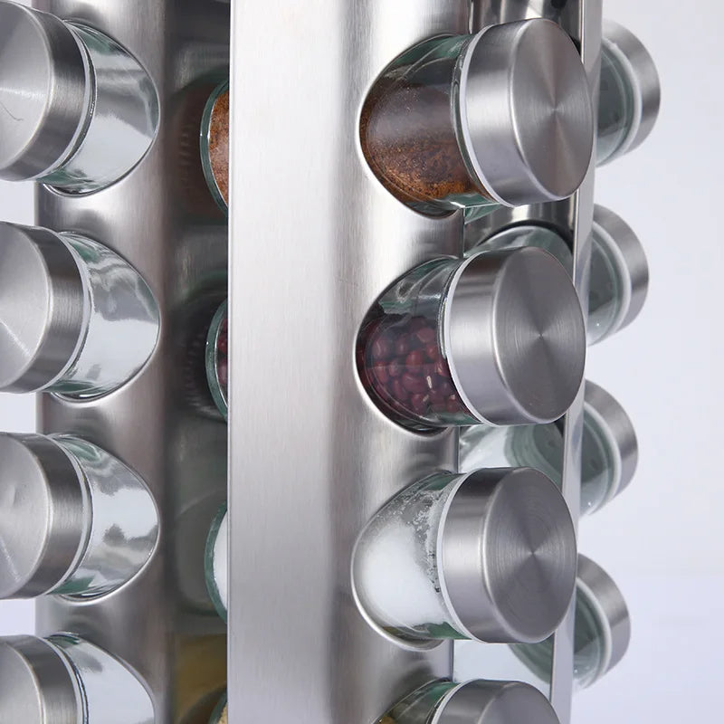 Rotating Seasoning Rack – Cross-Border Stainless Steel Kitchen Spice Organizer, 360° Rotating Storage Solution for Spices, Sauces, and Herbs