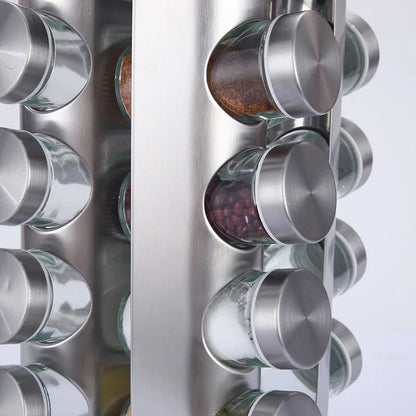 Rotating Seasoning Rack – Cross-Border Stainless Steel Kitchen Spice Organizer, 360° Rotating Storage Solution for Spices, Sauces, and Herbs