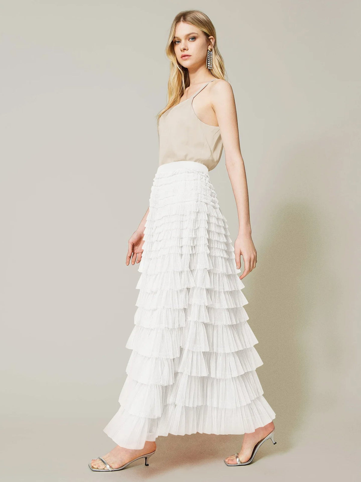 Elegant Women’s Tiered Tulle Maxi Skirt – High Waist Pleated Mesh Ball Gown Perfect for Dating, Parties, and Daily Chic