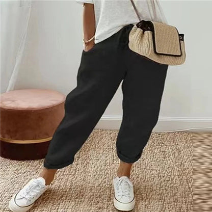 Retro Print Cotton Linen Pants - Comfortable Ankle-Length Drawstring Trousers with Pockets for Casual, Boho-Chic Summer Vibes