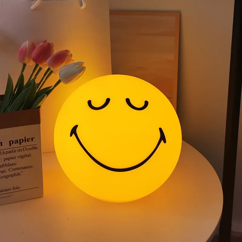 Smiling Sphere Night Light – Dimmable Rechargeable Lamp for Home Mood Lighting and Bedroom Decor