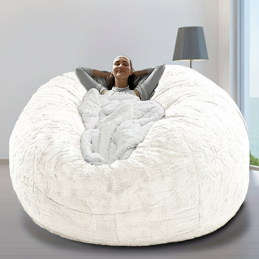 Soft Fluffy Plush Sofa Bean Bag Chair Cover – Faux Fur Slipcover for Cozy Seating, Living Room Decor, Gaming and Lounge Comfort (No Filling Included)
