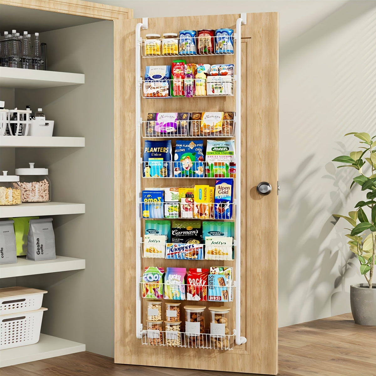 Over the Door Pantry Organizer – Space-Saving Multi-Tier Storage Rack for Kitchen, Bathroom, or Closet Organization with Sturdy Adjustable Hooks for Easy Setup