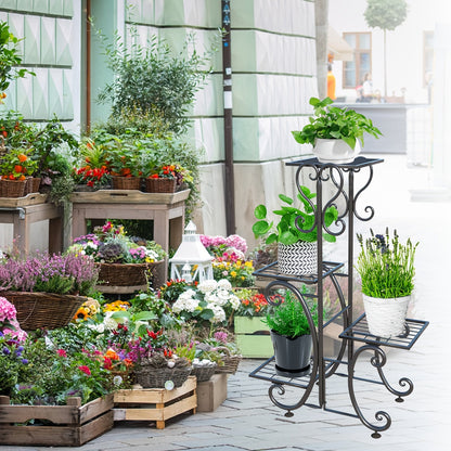 Wrought Iron Metal Plant Stand – 4 Tier Corner Shelf for Indoor/Outdoor Flower Pots, Patio, Garden, Balcony or Office Display