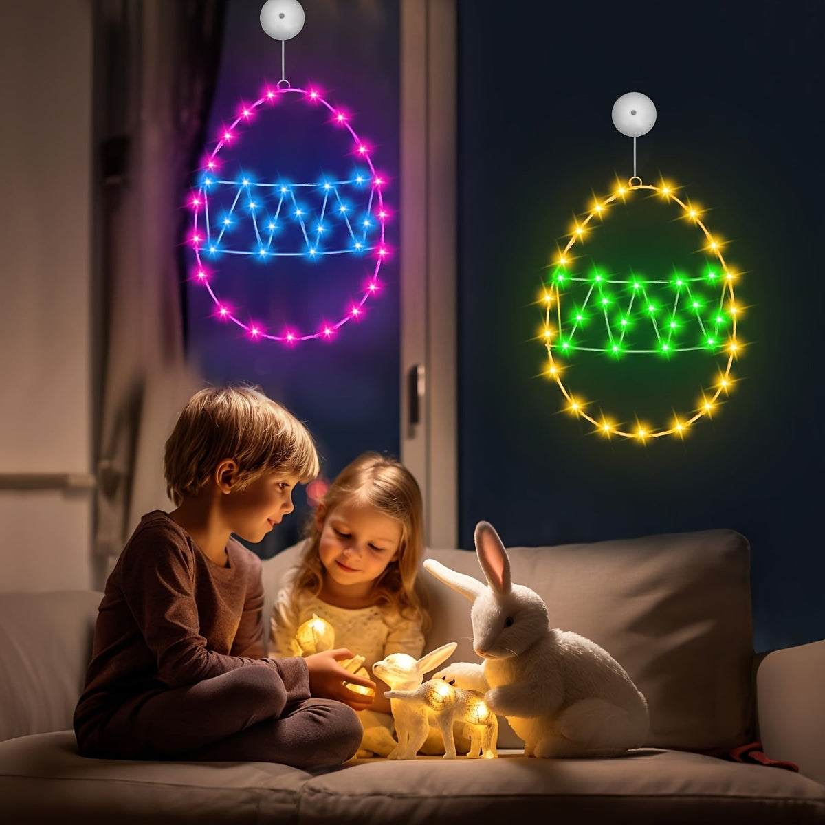 Easter Egg LED Window Lights – 2pcs Colorful Battery-Operated Resin Decor with Suction Cups, Great for Indoor Festive Display