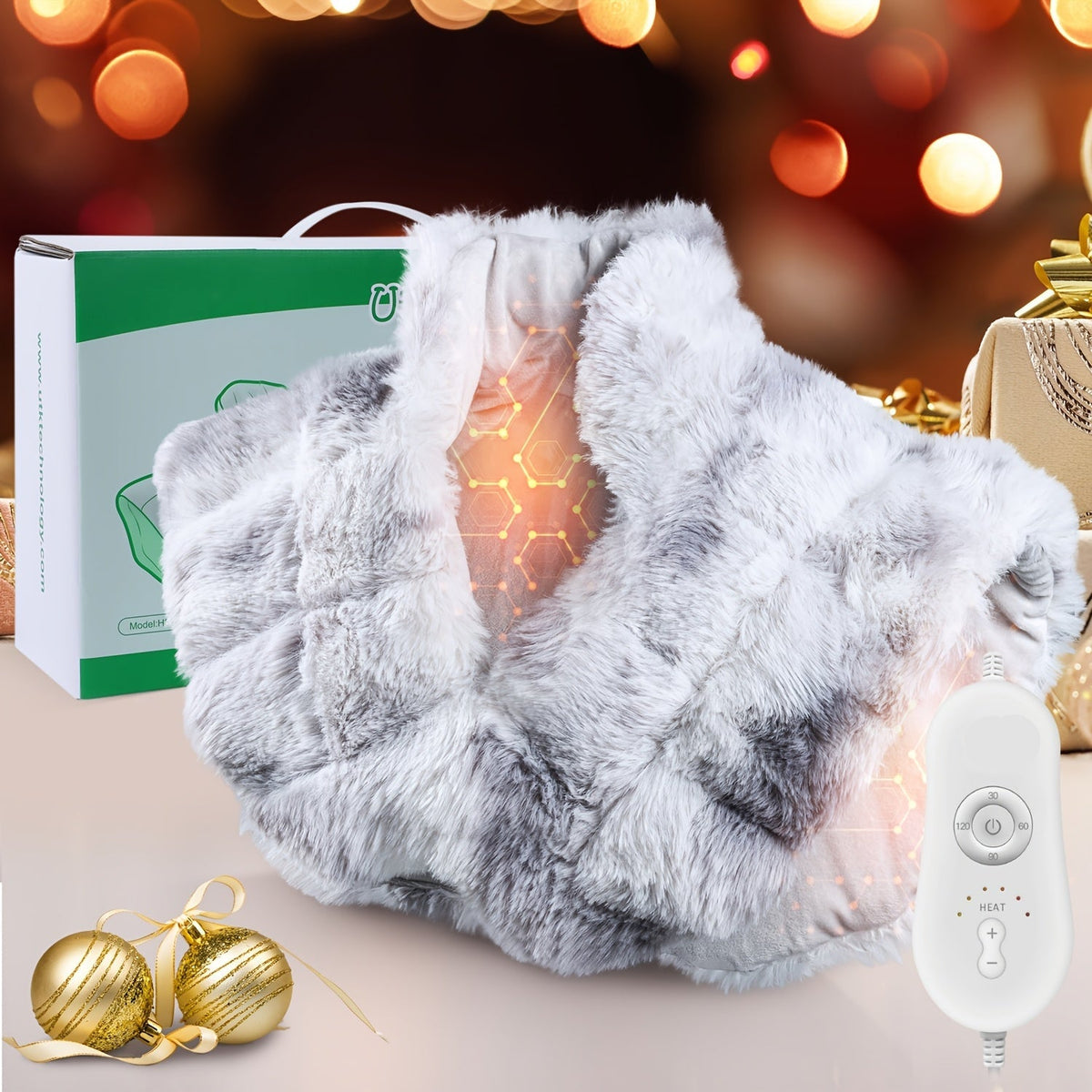 Tie-Dye Heating Pad for Neck & Shoulder – Plush Rabbit Fur Design with 6 Temperature Levels, 4 Timers & Auto Shut-Off