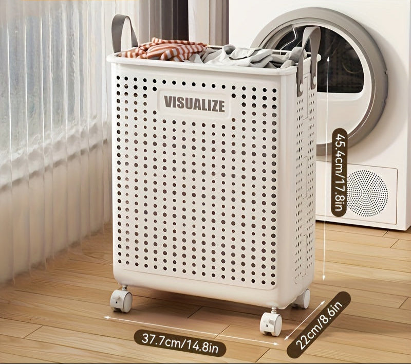 Foldable Laundry Basket with Wheels – Large PU Leather Hamper for Bathroom & Balcony Storage, Hand-Washable and Space-Saving Design