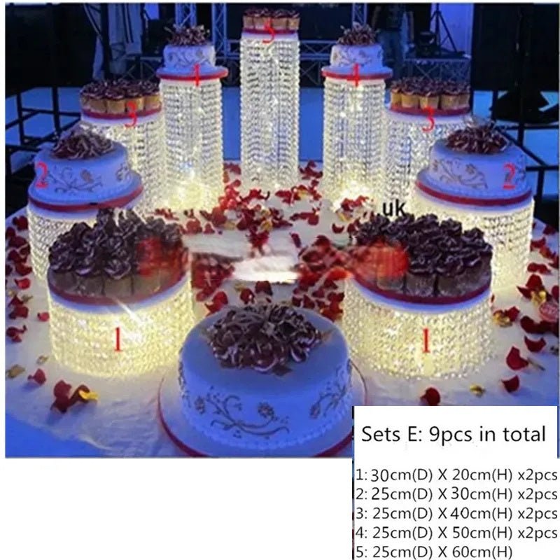 Acrylic Crystal Cake Stand Set – Transparent Centerpieces for Weddings, Birthdays, and Party Table Décor (3-9pcs)
