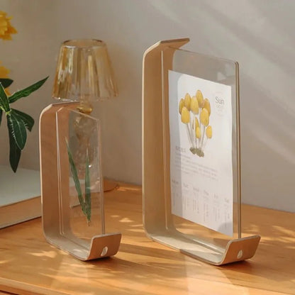 Acrylic Desk Wooden Photo Frame with 3D Dried Flower Plant Specimen -Perfect for Office Decor and Stylish Organization