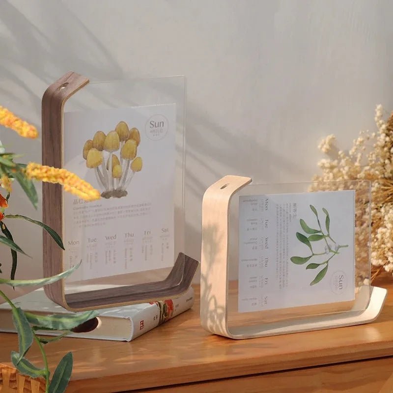 Acrylic Desk Wooden Photo Frame with 3D Dried Flower Plant Specimen -Perfect for Office Decor and Stylish Organization