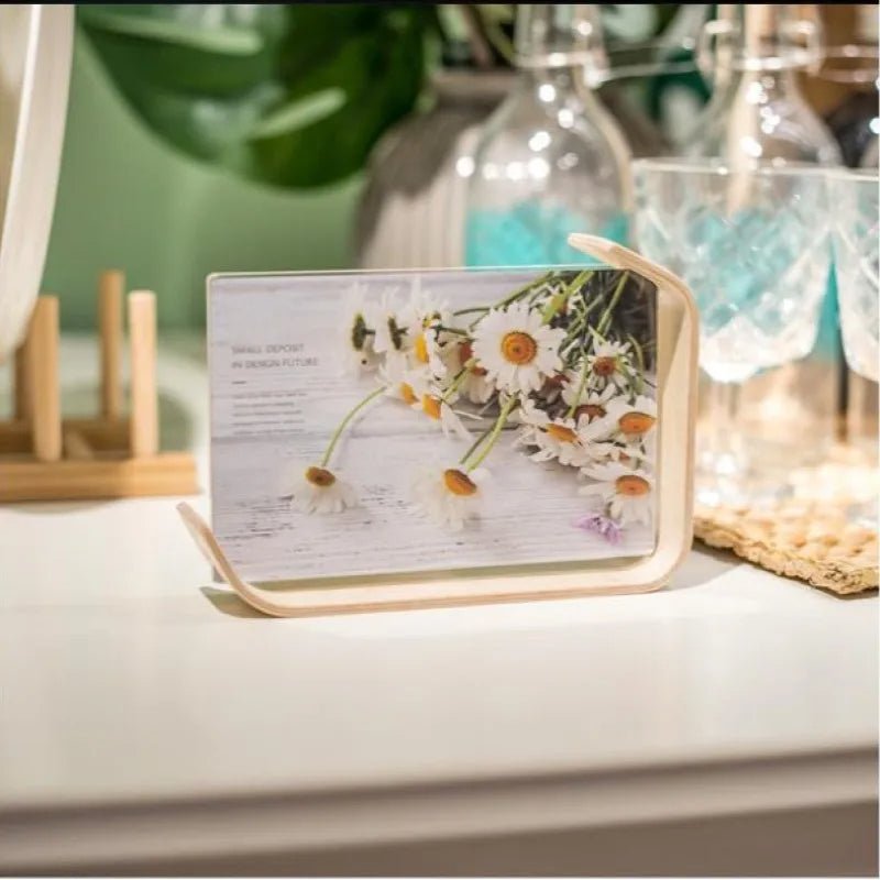 Acrylic Desk Wooden Photo Frame with 3D Dried Flower Plant Specimen -Perfect for Office Decor and Stylish Organization