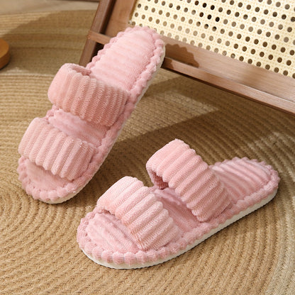 Women's Elegant Plush Slippers - Warm Lining, Open-Toe Style, Non-Slip Sole for Indoor Cozy Comfort & Style