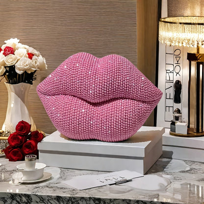 Pink Beaded Lips Statue Decor – Resin Love-Themed Art for Home, Office, Bedroom, Bar, Hotel, Bathroom – Perfect for Weddings, Valentine’s Day, and Romantic Gifts, Indoor Decoration | Beaded Texture | Sleek Finish, Perfect for Thanksgiving