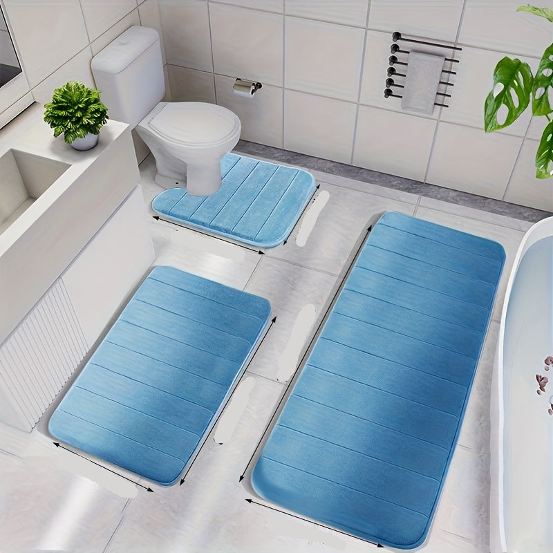 Memory Foam Bath Rug Set – 3pcs Soft, Non-Slip, Machine-Washable Mats for Shower, Kitchen, Bedroom & Indoor Floor Comfort