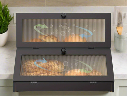 Double Layer Bread Box - Two-Tier Counter Cabinet with Fluted Doors and Bamboo-Lined Interior