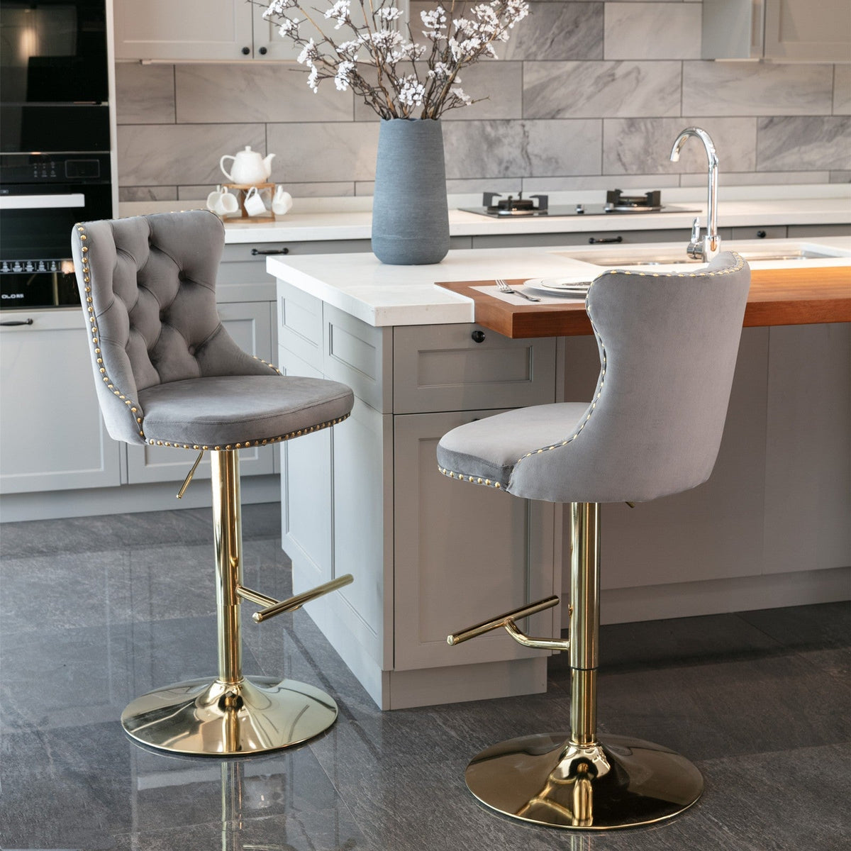 Modern Upholstered Bar Stools with Backs Comfortable Tufted for Home Pub and Kitchen - Adjustable Seat Height from 25-33 Inch