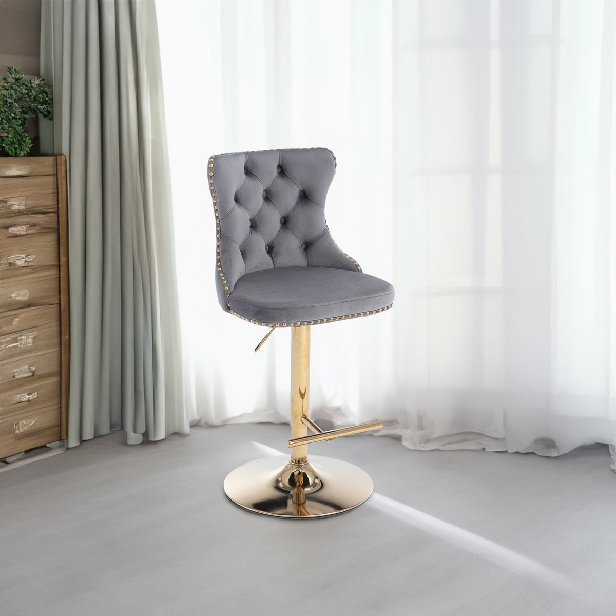 Modern Upholstered Bar Stools with Backs Comfortable Tufted for Home Pub and Kitchen - Adjustable Seat Height from 25-33 Inch