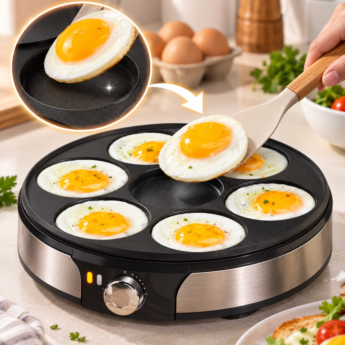 Professional 7-Hole Electric Crepe Maker – 220V Non-Stick Baking Pan for Crepes, Eggs, Burgers, Omelettes and Everyday Breakfast Cooking