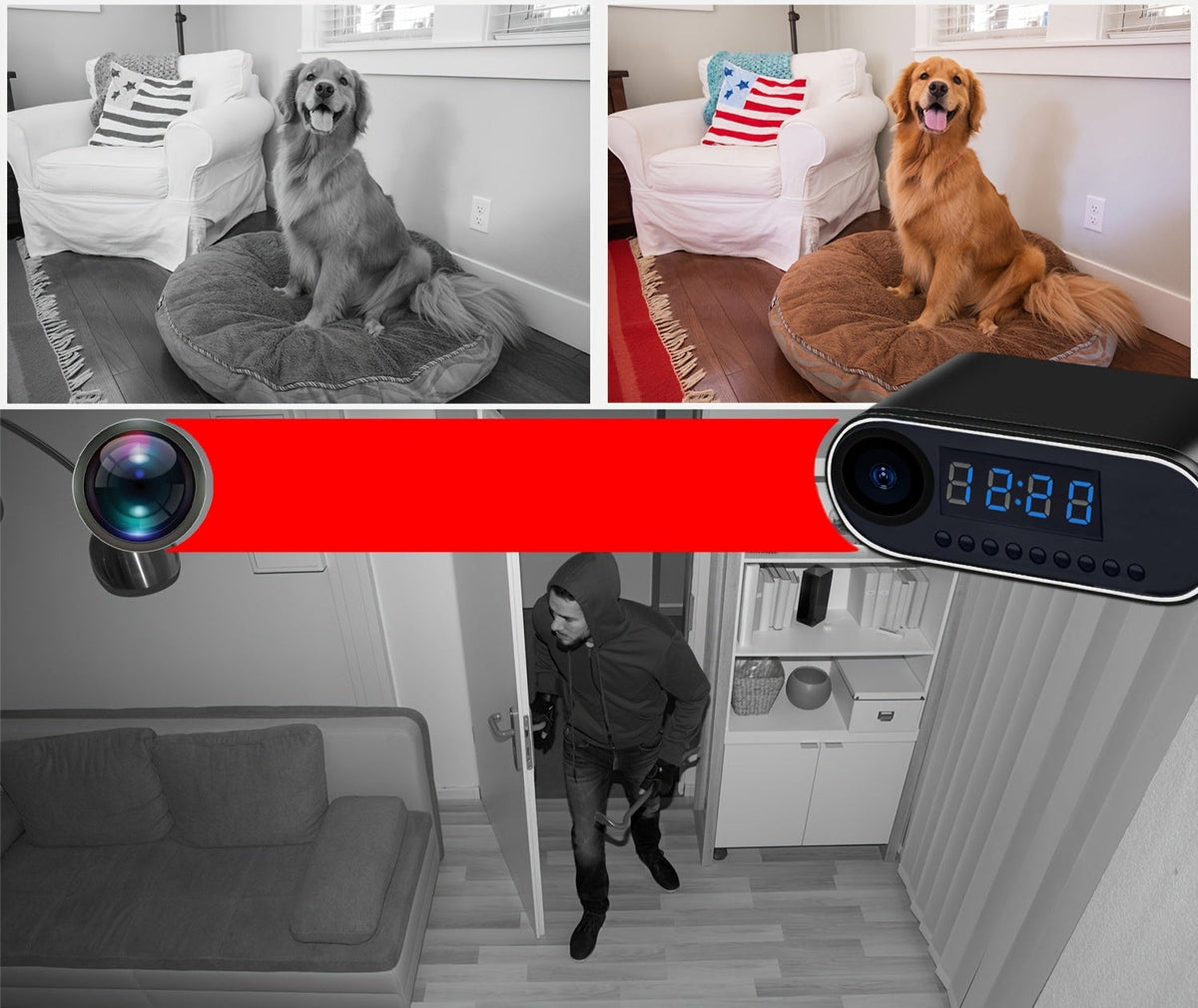 Mini Camera Clock with WiFi – 1080p Indoor Home Security Camera Built Into a Working Desk Clock, microSD Card Not Included